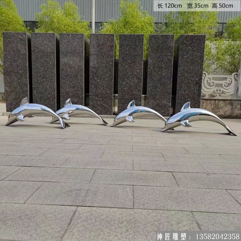 不銹鋼鏡面海豚雕塑6