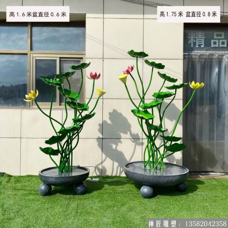 不銹鋼流水荷花雕塑，室內室外荷花擺件