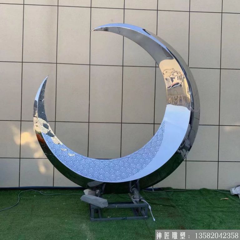 不銹鋼半圓月亮雕塑 景觀(guān)燈光月亮雕塑4